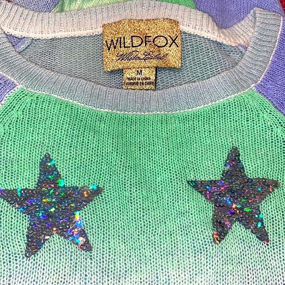 Wildfox Pastel Ombrè Knit Iridescent Sequin Star Crewneck Sweater - Picture 7 of 9